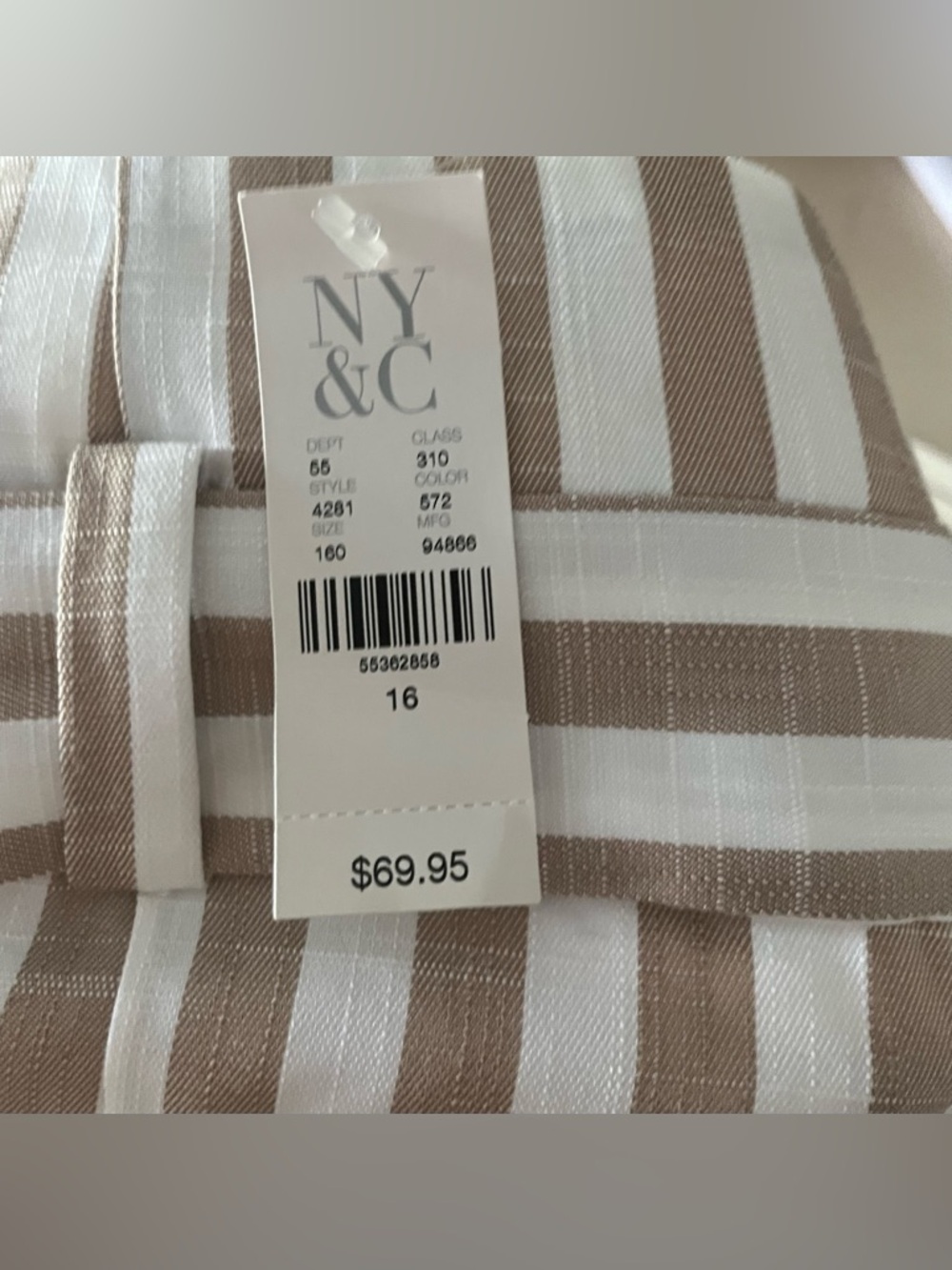 NY & Co tan and white stripped summer cropped pants. XL NWT - Picture 8 of 8